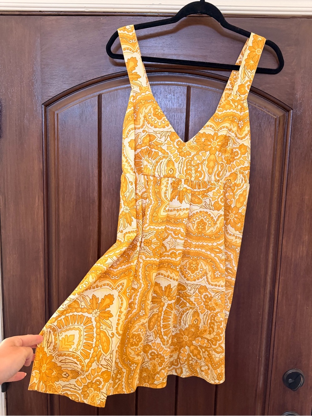 Sezane Yellow Paisley V-Neck Mini Dress
